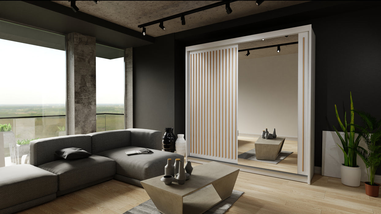 Royal Contemporary Mirrored Sliding Armoire for Bedroom 59"-80"