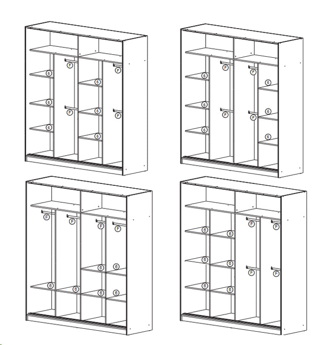Royal Contemporary Mirrored Sliding Armoire for Bedroom 59"-80"