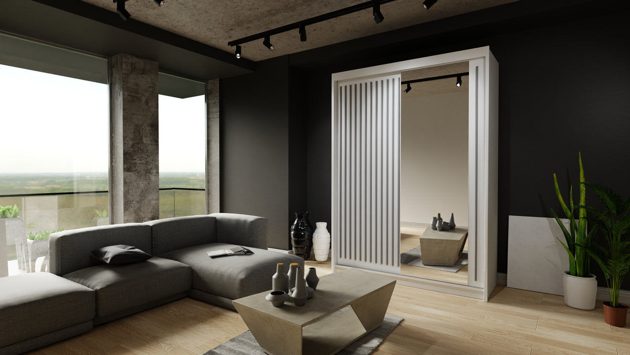 Royal Contemporary Mirrored Sliding Armoire for Bedroom 59"-80"