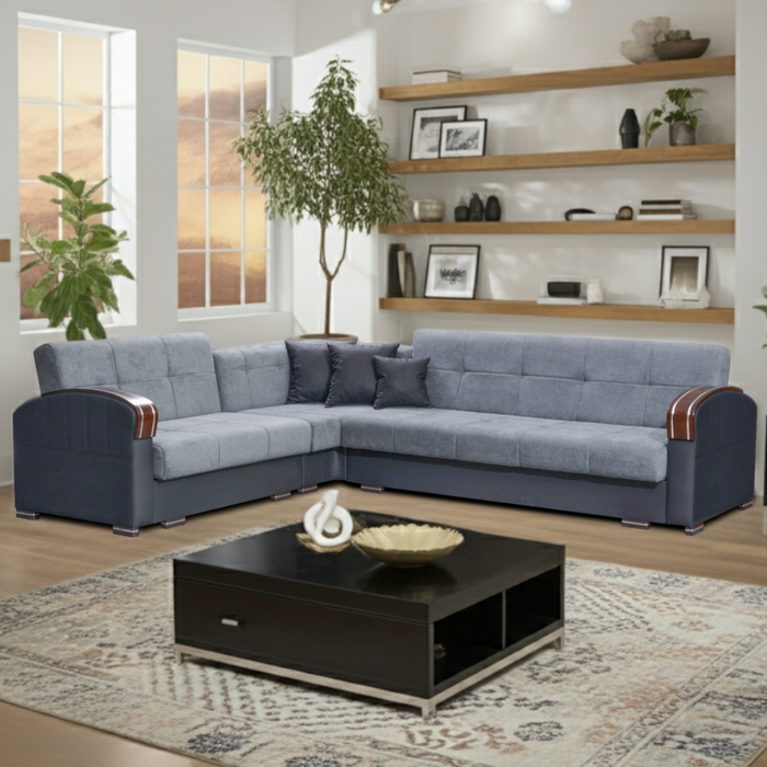 Samantha Corner Sectional Click-Clack Sofa Bed with 2 Storages