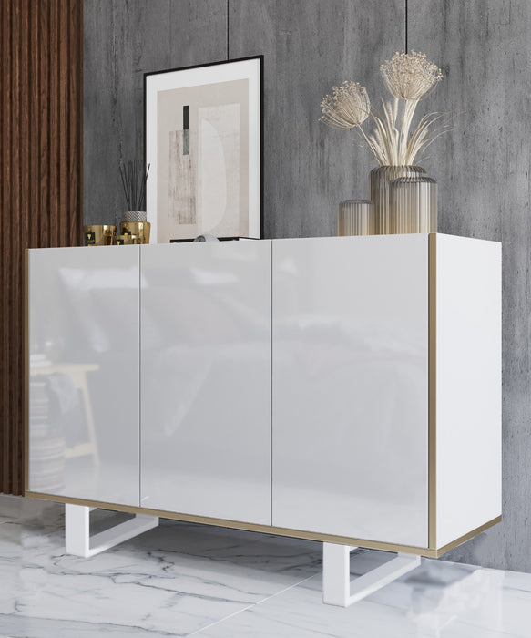 Gloss 53" Wide Sideboard with 3 Cabinets and 3 Shelves, in White & Black