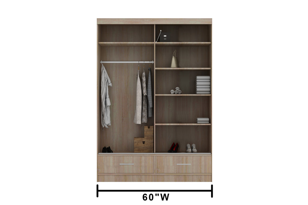 Sylvia Sliding Door Wardrobe with 2 Drawers and LED Light