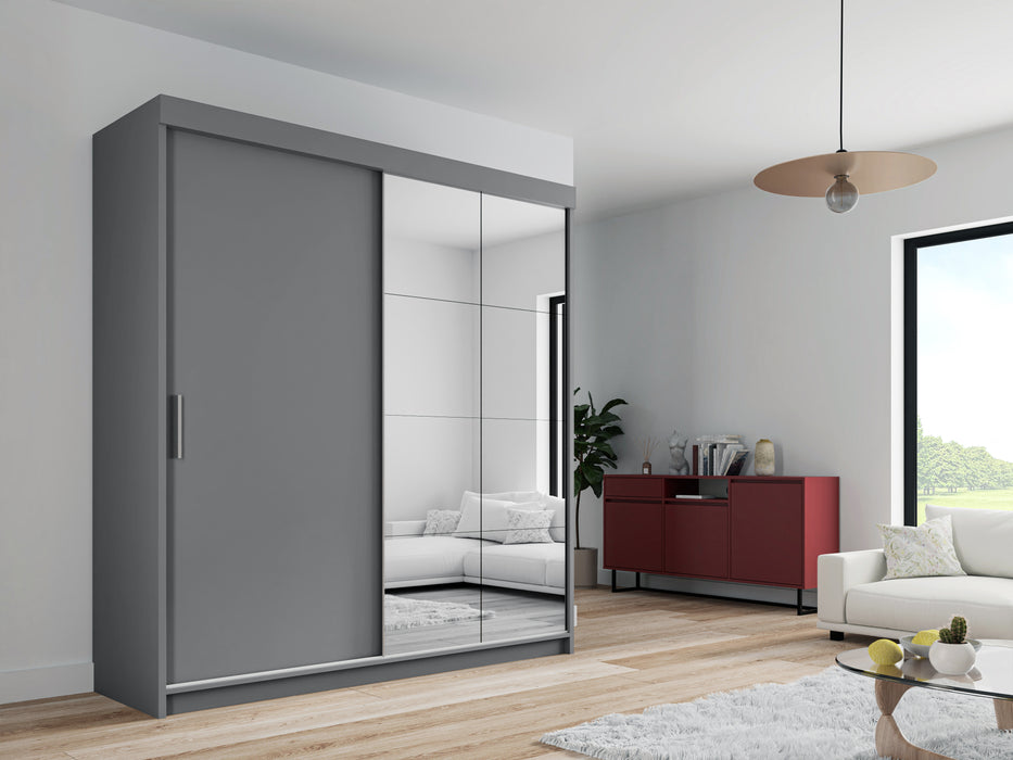 Sleek Sliding Door Mirrored Wardrobe | Peso | Wood Closet | Gray, Black, Venge, White