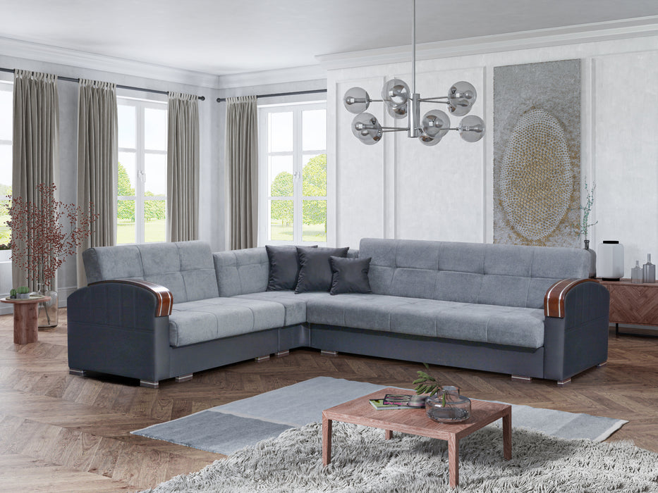 Samantha Corner Sectional Click-Clack Sofa Bed with 2 Storages