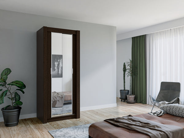 Chico Sliding Door Mirrored Wardrobe in Gray, Black, Wenge, White Colors