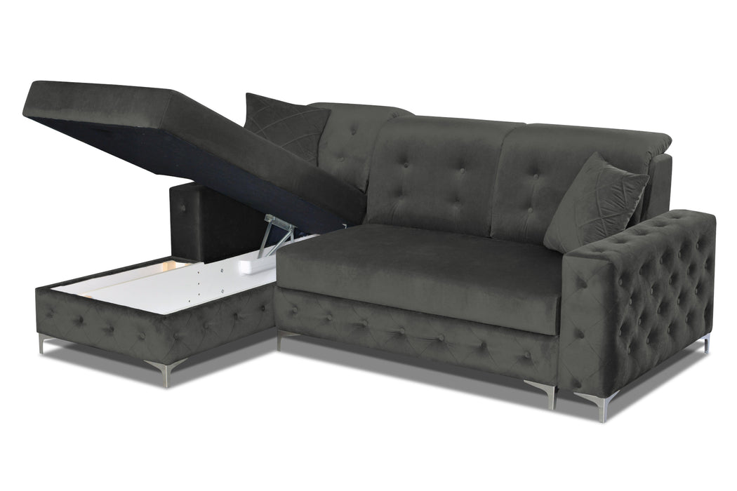 Verso 93" Tufted L-Shape Sectional Sofa with Storage and Style in Blue or Gray