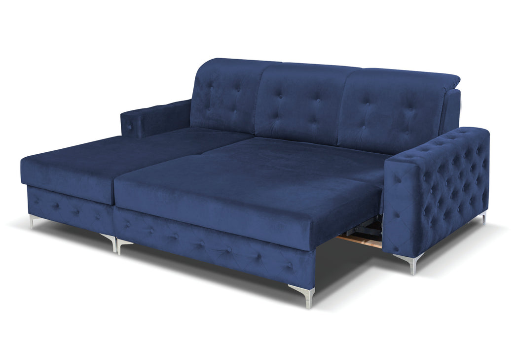 Verso 93" Tufted L-Shape Sectional Sofa with Storage and Style in Blue or Gray