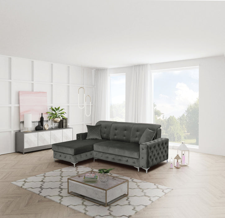 Verso 93" Tufted L-Shape Sectional Sofa with Storage and Style in Blue or Gray