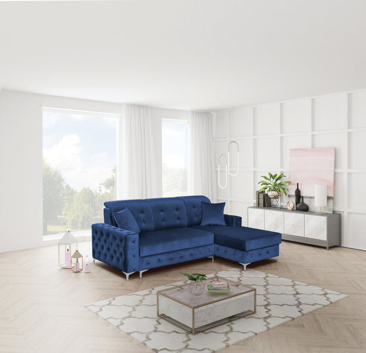 Verso 93" Tufted L-Shape Sectional Sofa with Storage and Style in Blue or Gray