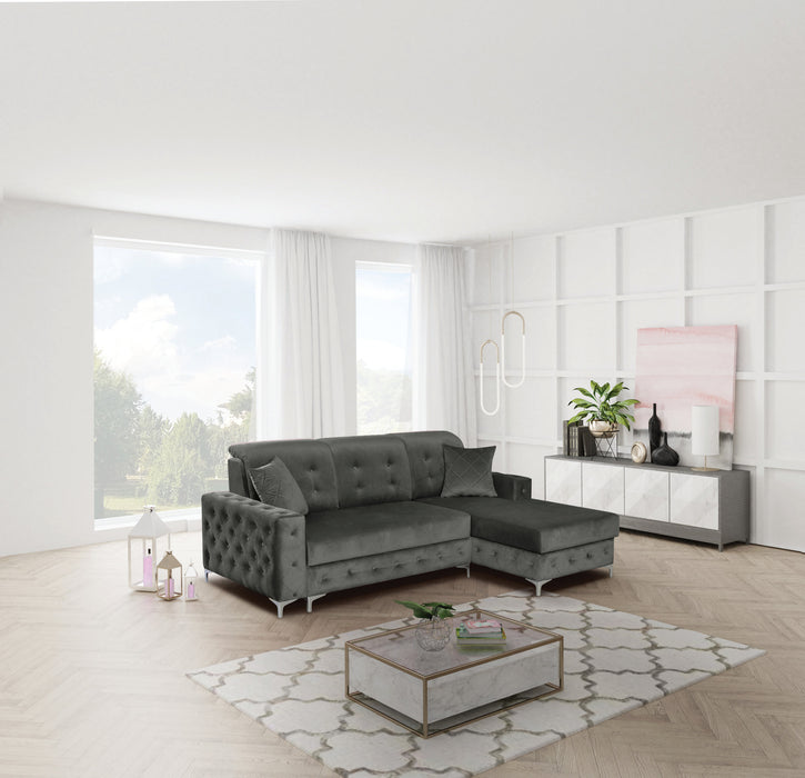 Verso 93" Tufted L-Shape Sectional Sofa with Storage and Style in Blue or Gray