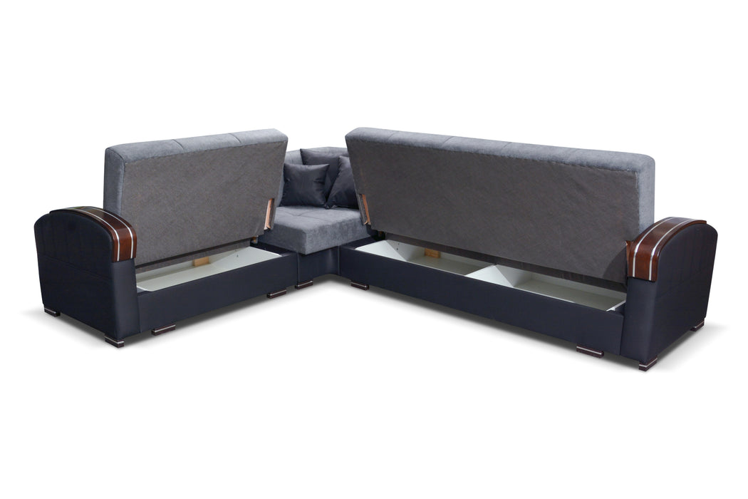 Samantha Corner Sectional Click-Clack Sofa Bed with 2 Storages