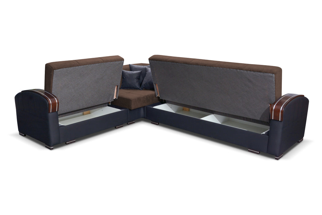 Samantha Corner Sectional Click-Clack Sofa Bed with 2 Storages