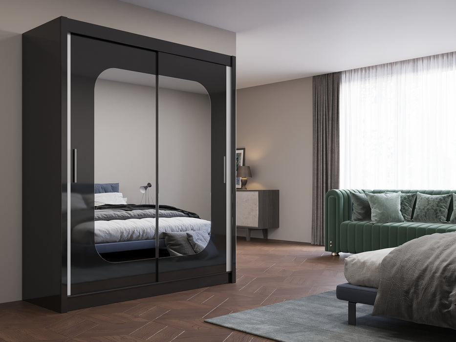 Marika: Sliding Door Mirrored Wardrobe in Black, Wenge, or White Colors