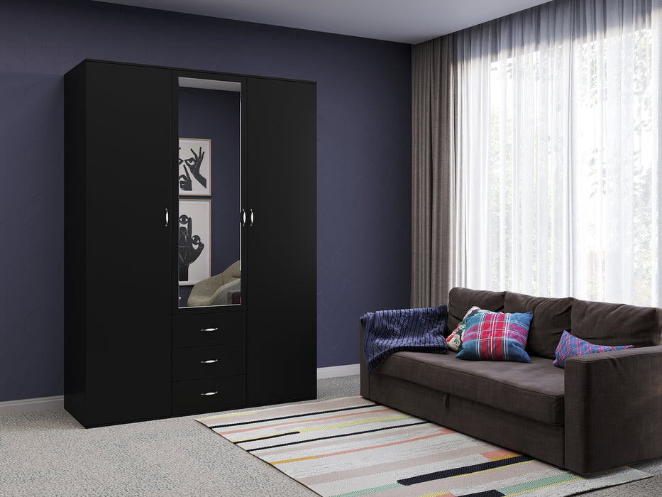 Orlando 3-Door, 2,3 or 4 Drawer Wardrobe with Mirror Armoire in Gray, Black, Wenge, White Colors