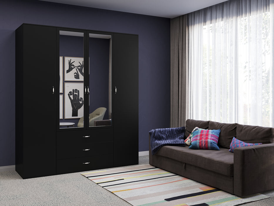 Orlando 3-Door, 2,3 or 4 Drawer Wardrobe with Mirror Armoire in Gray, Black, Wenge, White Colors