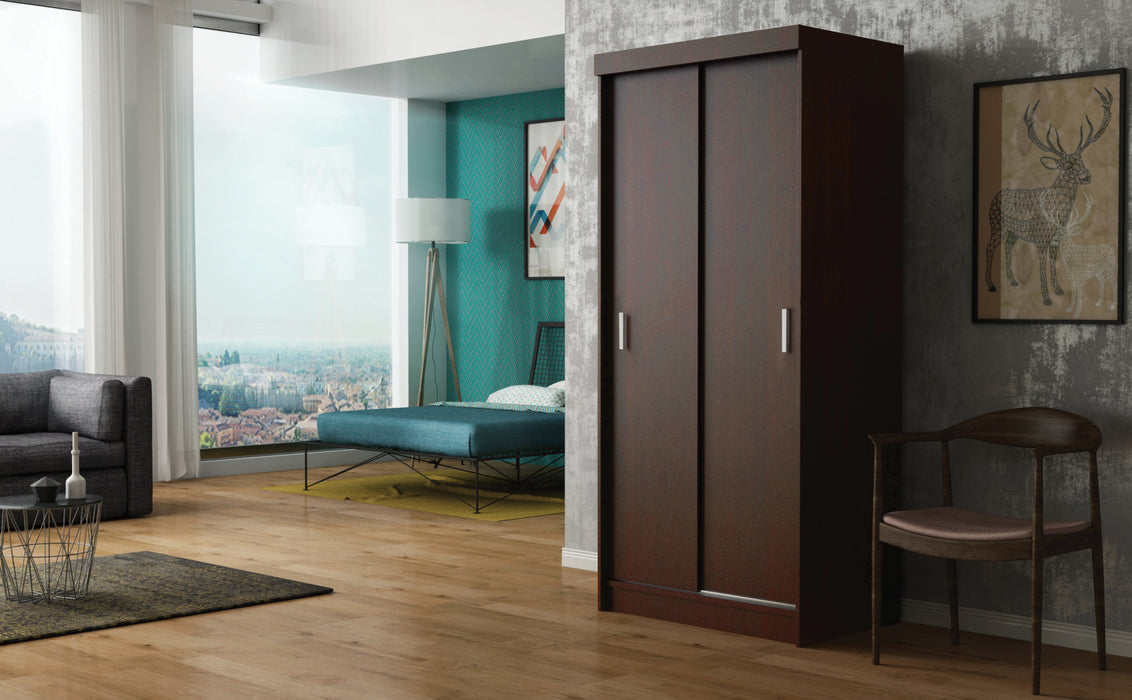 Simple Closet 36" Sliding Door Armoire with Shoe Shelf in Gray, Black, Wenge, White Colors