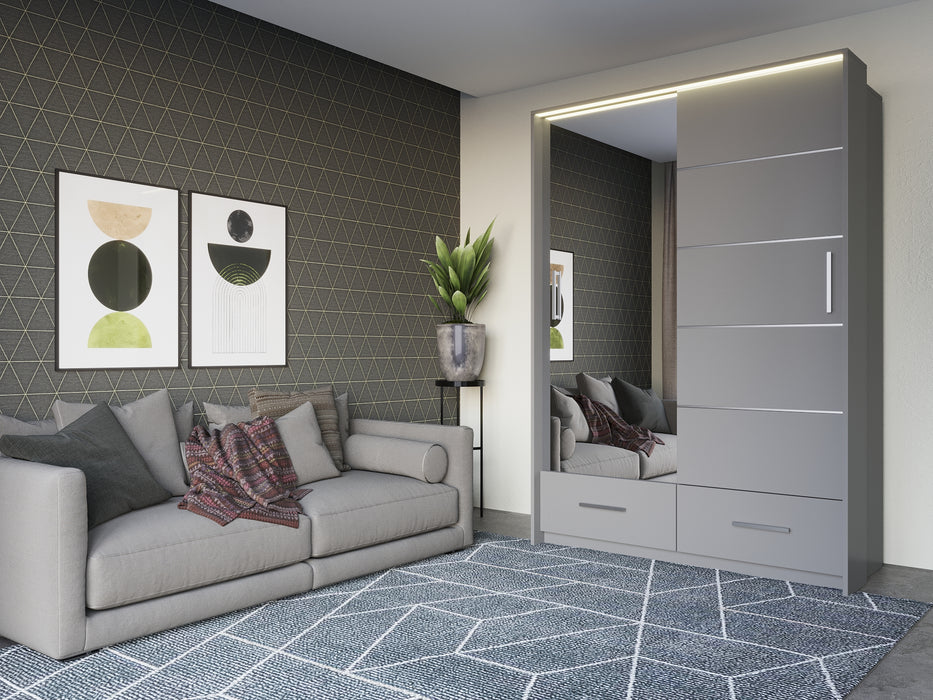 Sylvia Sliding Door Wardrobe with 2 Drawers and LED Light