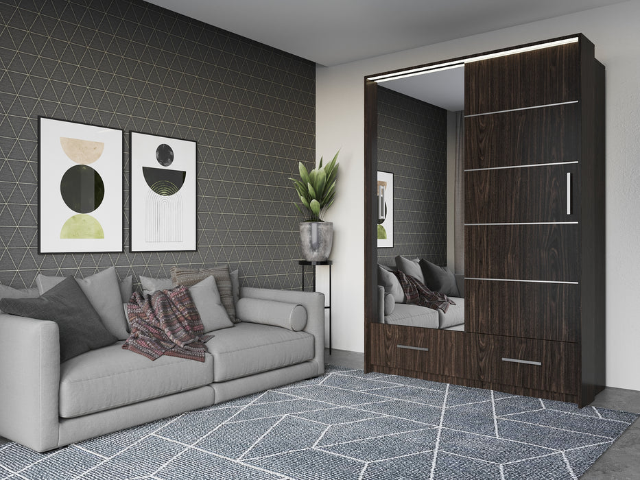 Sylvia Sliding Door Wardrobe with 2 Drawers and LED Light