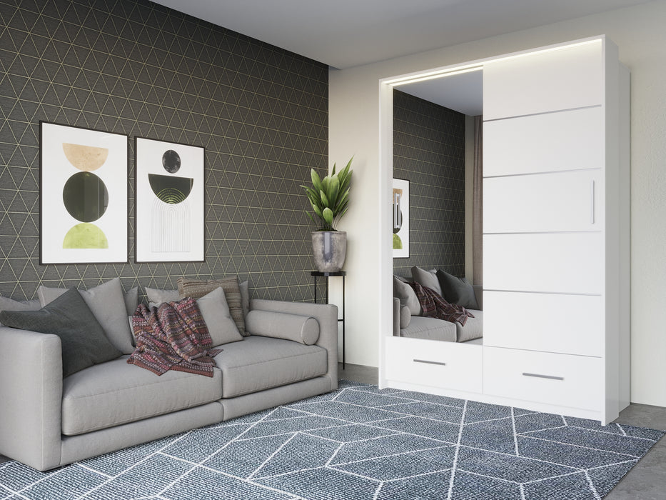 Sylvia Sliding Door Wardrobe with 2 Drawers and LED Light