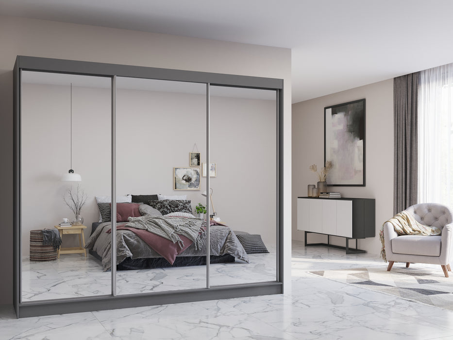Chico Sliding Door Mirrored Wardrobe in Gray, Black, Wenge, White Colors