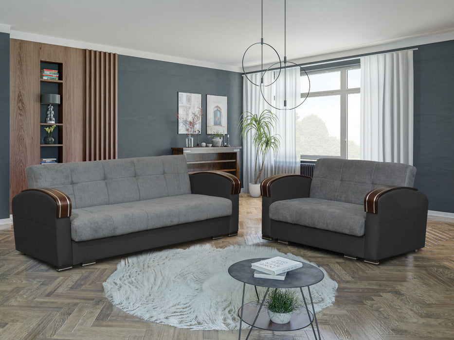 Samantha Stylish Sofa & Loveseat With Wood Arms